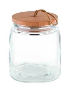 Pot 2 L - Verre + couvercle bois - 14x14x17 cm - ref : A19074