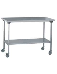 Table inox chr centrale sur roues avec étagère 700 x 1200