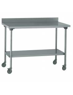 Table inox chr adossée sur roues avec étagère 700 x 1600