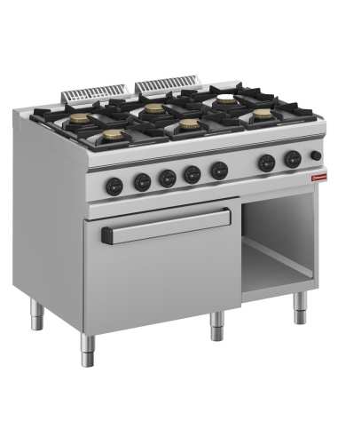 Fourneau gaz 6 feux vifs, sur four gaz GN 2/1 et armoire