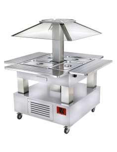 Ilot buffet - Salad bar, réfrigéré, 4x GN1/1-150 (Bois Blanc)