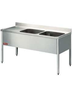 Plonge 2 cuves et 1 égouttoir à gauche, avec piétement