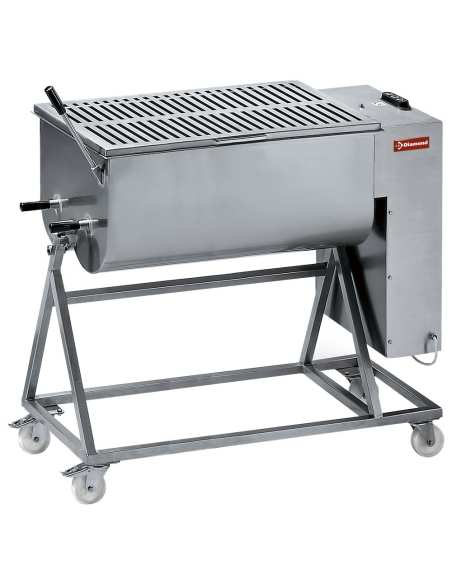 Mélangeur à viande en inox 120 kg, piètement sur roues