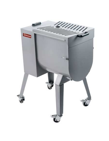 Mélangeur à viande en inox 50 kg, piètement sur roues