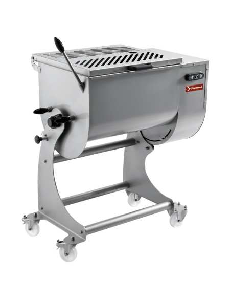 Mélangeur à viande en inox 80 kg, piètement sur roues