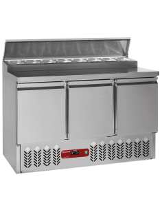 Table préparation frigorifique 3 portes GN 1/1, 340 Lit + structure réfrigérée 8x GN1/6-150 mm