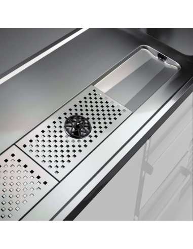 Comptoir bar 3 compartiments, égoutoir+grille, 2 cuves à gauche.