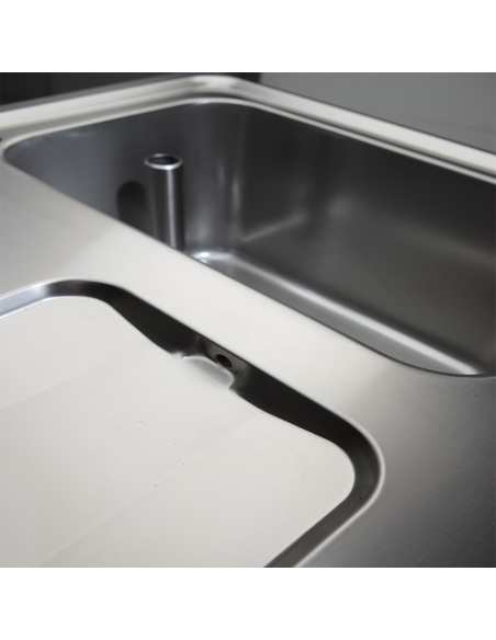 Comptoir bar 3 compartiments, égoutoir+grille, 2 cuves à gauche.