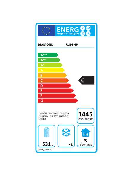 Refroidisseur de bouteilles 4 portes, 620 litres, pieds réglables 