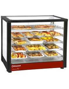 Vitrine chauffante ventilée, 5 niveaux, panoramique (Noire)