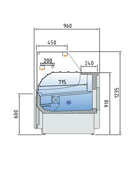 Comptoir vitrine ventilé, avec réserve - NOIR