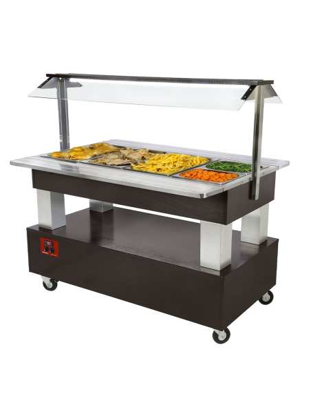 Buffet chauffant, bain marie, 4x GN 1/1-150 (bois wengé)