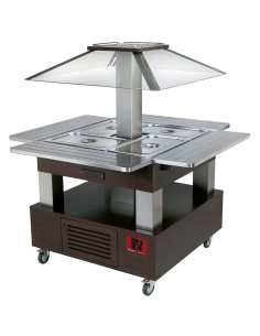 Ilot buffet chauffant, bain marie, 4x GN1/1-150 (Bois Wengé)