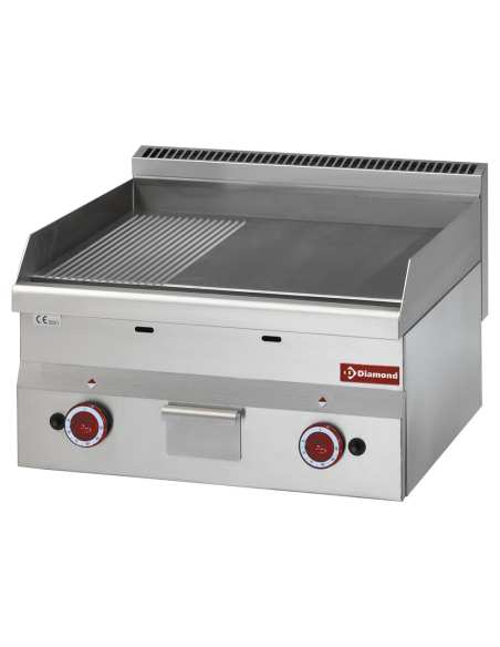 Plaque de cuisson gaz, surface 2/3 lisse, 1/3 nervurée "chrome" -Top-