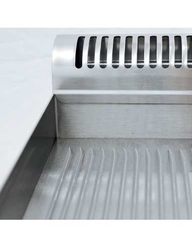 Plaque de cuisson gaz, surface 2/3 lisse, 1/3 nervurée "chrome" -Top-