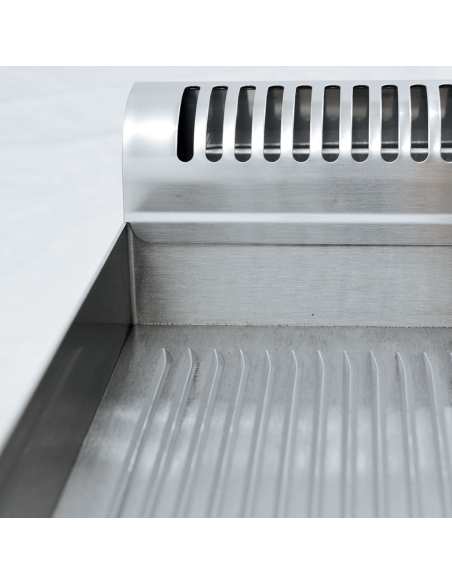 Plaque de cuisson gaz, surface 2/3 lisse, 1/3 nervurée "chrome" -Top-