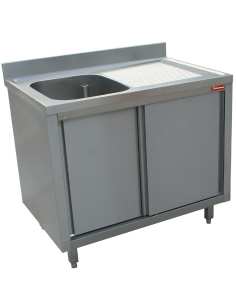 Plonge 1 cuve 600x500x275 égouttoir droit sur armoire 2 portes coulissantes