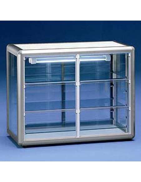 Vitrine exposition neutre 3 faces vitrées