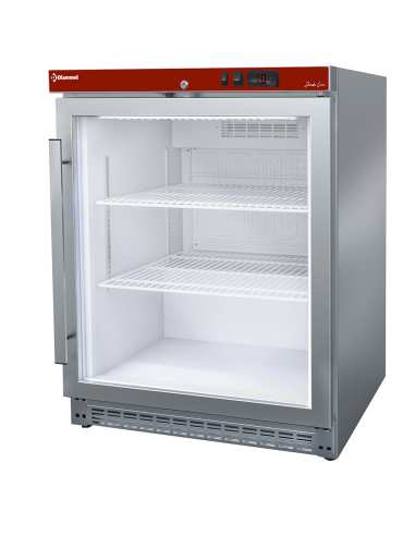 Frigo ventilée, porte vitrée, 150 Lit. acier inox