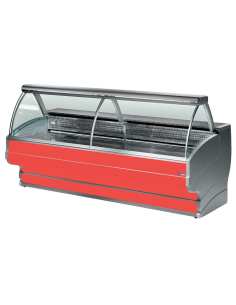 Comptoir vitrine réfrigéré à vitre bombée, ventilé, avec réserve