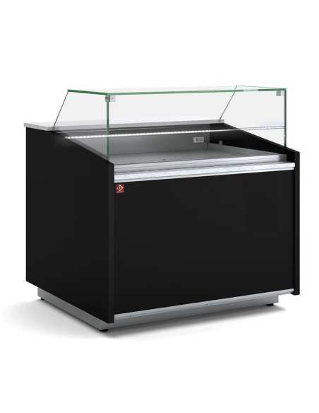 Comptoir vitrine ventilé, vitre basse, avec réserve - NOIR
