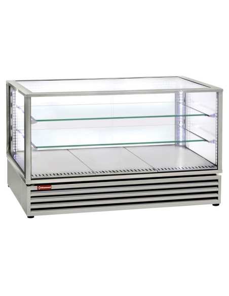 Vitrine panoramique réfrigérée EN ou GN "Table-top", ventilée, 3 niveaux, INOX  