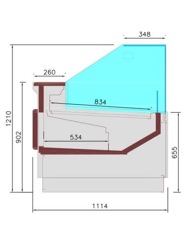 Comptoir ventilé, avec réserve, vitre verticale 90° avec relevage à piston - FULL BLACK
