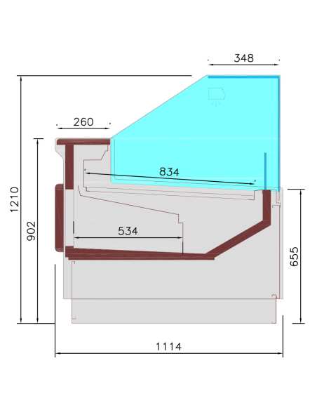 Comptoir ventilé, avec réserve, vitre verticale 90° avec relevage à piston - FULL BLACK