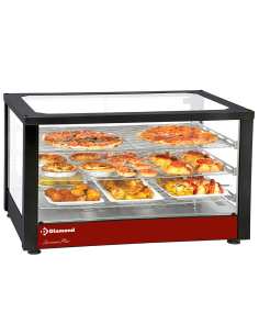 Vitrine chauffante ventilée, 3 niveaux, panoramique (Noire)