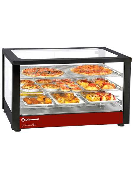 Vitrine chauffante ventilée, 3 niveaux, panoramique (Noire)