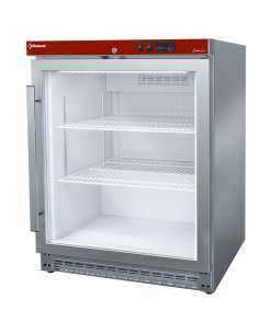 Frigo ventilé, porte vitrée, 150 Lit. acier inox