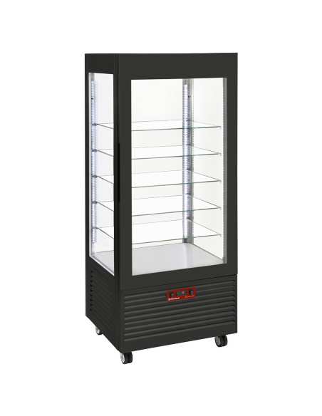 Vitrine 4 faces T° négative, 5 étagères en verre , ventilée, 480 Lit, NOIRE
