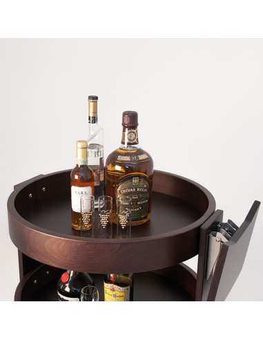 Chariot rond pour bouteilles, 3 niveaux bois "wengé"