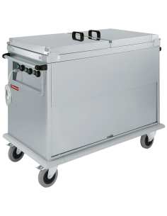 Chariot bain marie 3x GN 1/1, 3 T°, couvercles, armoire porte basculante
