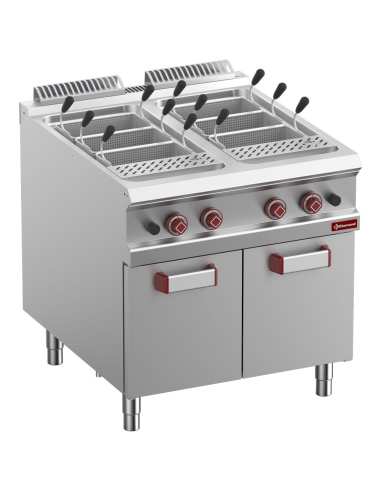 Cuiseur à pâtes gaz, 2 cuves 40 lit. sur meuble fermé (s/paniers)