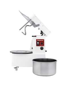 Pétrin à spirale 22 litres tête relevable, cuve amovible, 2 vitesses, timer, sur roues