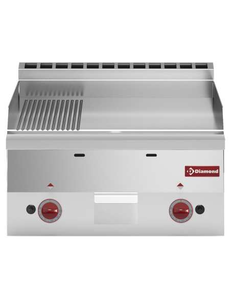 Plaque de cuisson gaz, surface 2/3 lisse et 1/3 nervurée -Top-