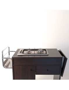 Chariot de flambage, 2 feux gaz, "Wengé", roues 2 avec freins 2