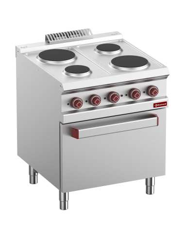 Fourneau 4 plaques rondes avec four électrique GN 2/1 et grill