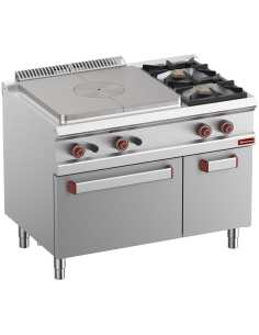 Fourneau taque coup de feu, 2 feux gaz, four GN 2/1, armoire GN1/1