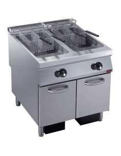 Friteuse gaz 2 cuves "Y" 23 litres, brûleurs extérieurs, sur meuble