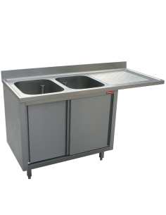 Plonge 2 cuves 500x500x325 égouttoir droit  sur armoire 2 portes coulissantes et espace lave vaisselle