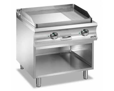 Plaque à snacker électrique MBM 1/2lisse 1/2rainurée double sur baie