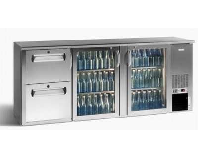 Arrière bar inox gamko déclassé  495L 2 portes vitrées +2tiroirs