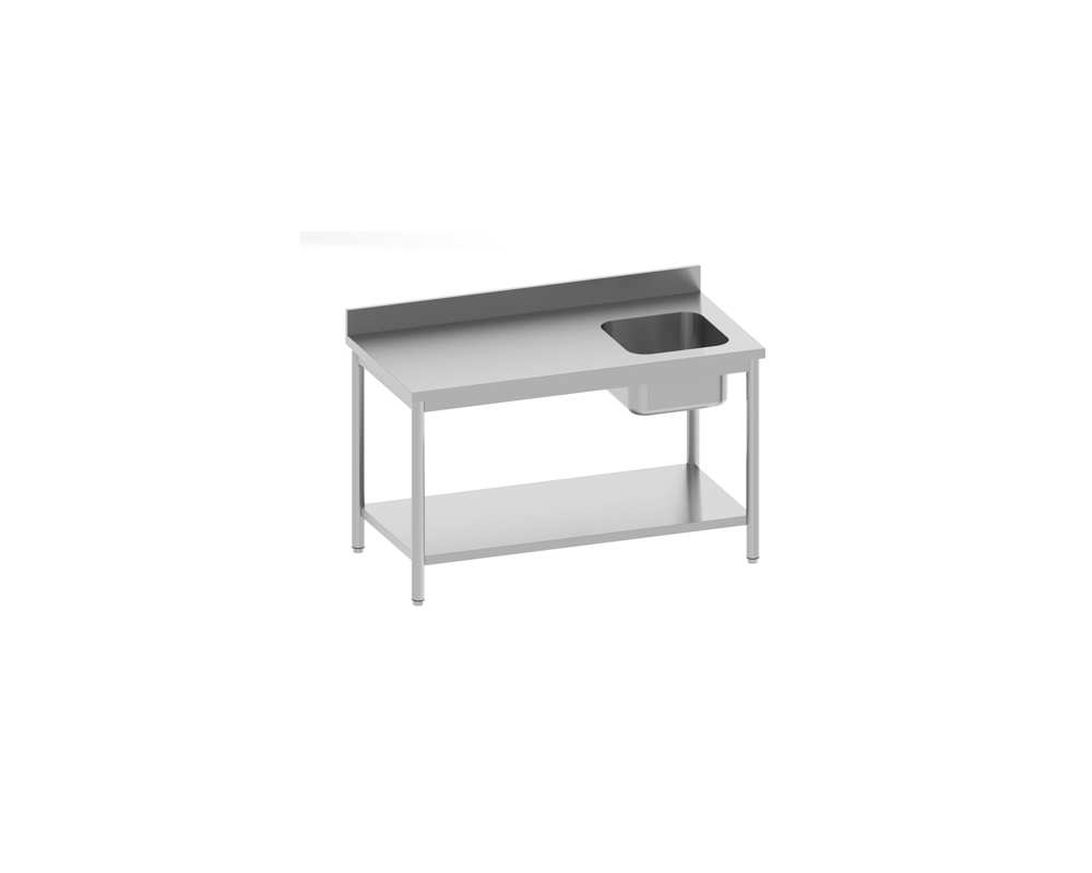 Table chef adossée 1 bac droite 1200x700x850/900 avec étagère