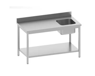 Table chef adossée 1 bac droite 1400x700x850/900 avec étagère