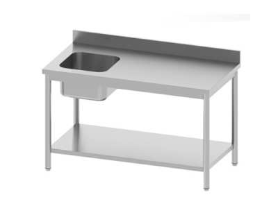 Table chef adossée 1 bac gauche 1200x700x850/900 avec étagère