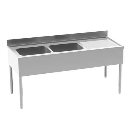 Plonge inox professionnelle 1600x700 adossée 2 bacs égouttoir à droite
