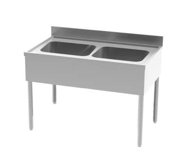 Plonge professionnelle inox 1200x700 adossée 2 bacs