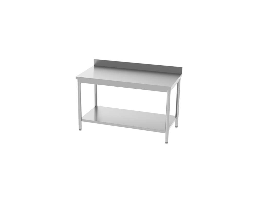 Table inox professionnel adossée avec étagère 1400x700